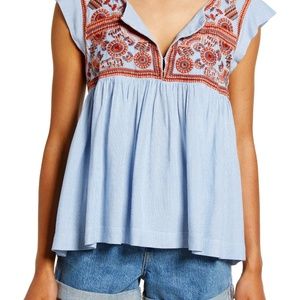 ON SALE! NEW Lucky Brand Embroidered Tunic Top in Blue Stripe